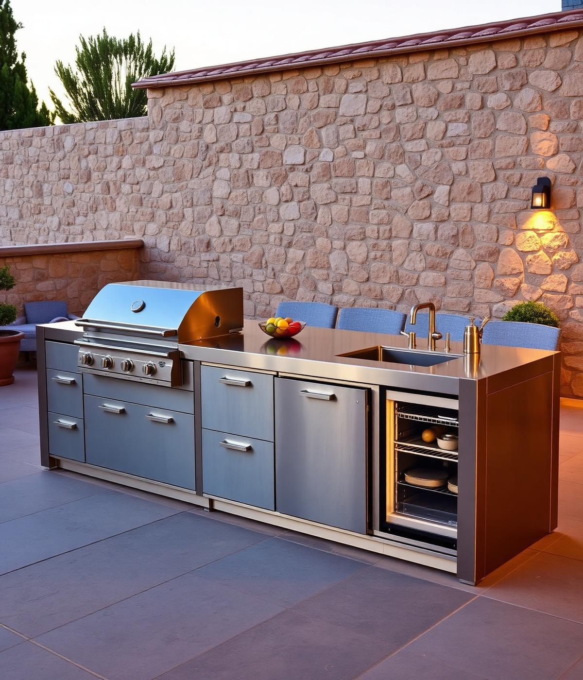 Cuina exterior GEA KITCHEN L de 360 cm en acer inoxidable — bbq premium, pica gran, nevera integrada